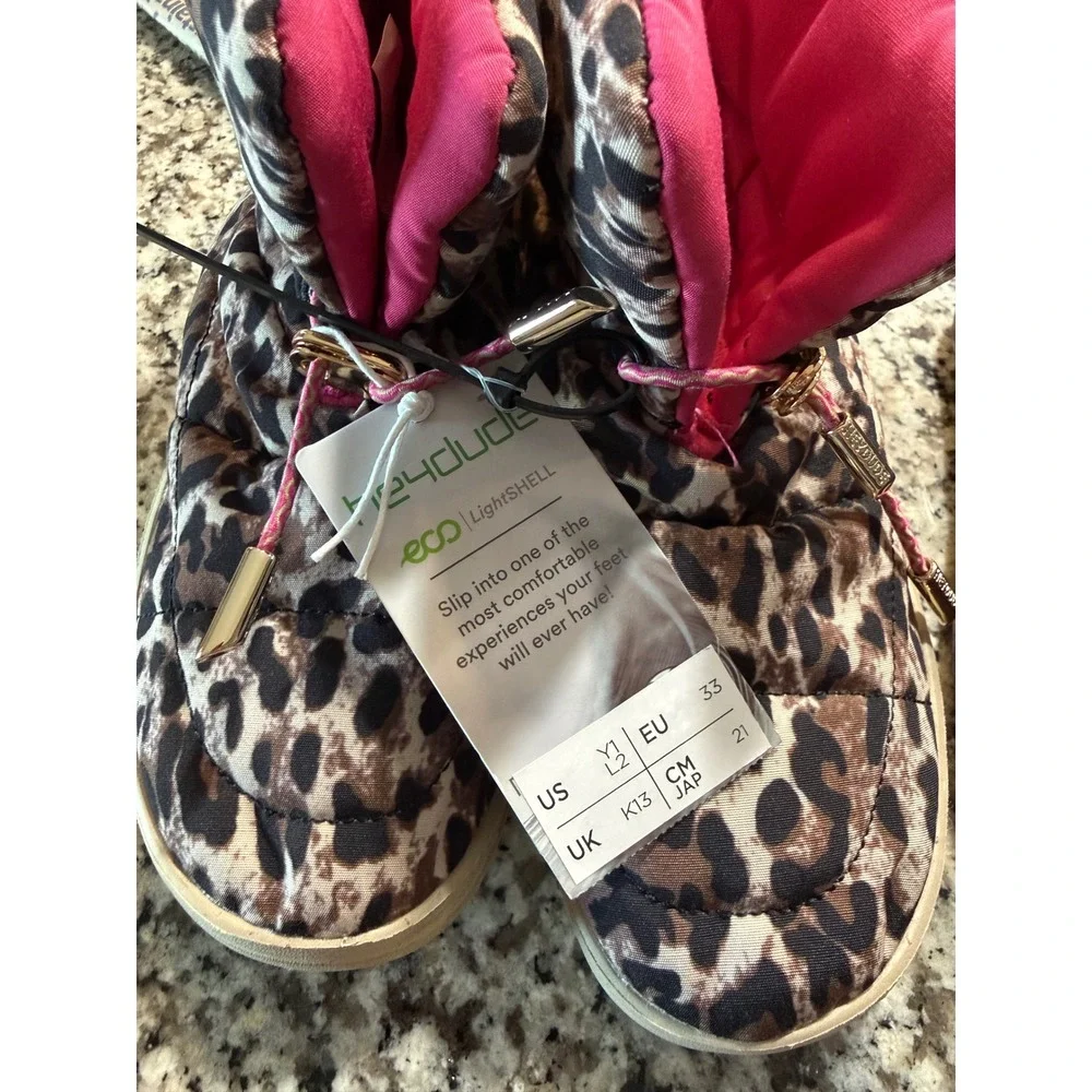 Hey Dude Girls Size‎ 1 Margot Youth Eco Leopard Nut Animal Print bungee NWT
